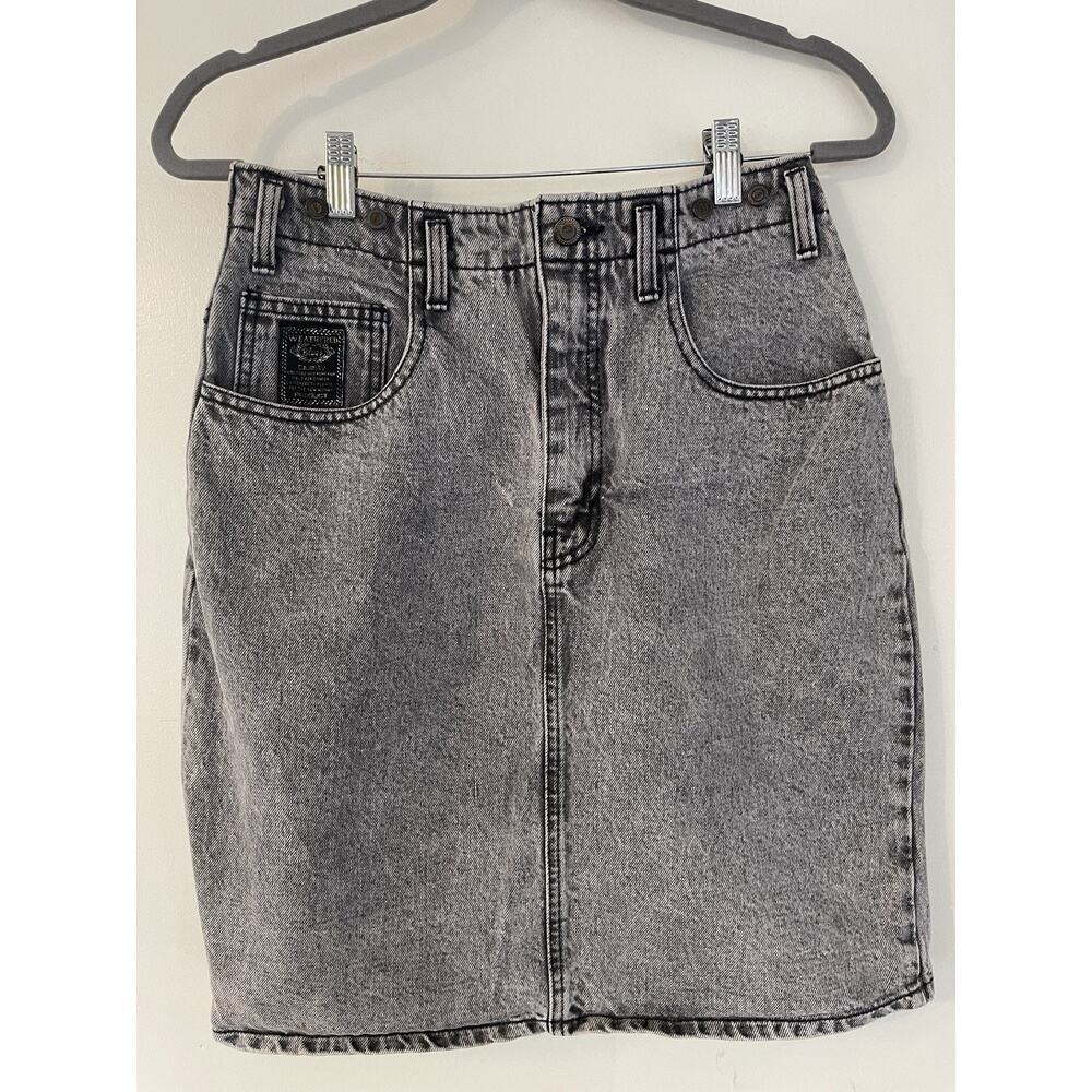 VTG Weathered Blues Acid Wash Denim Skirt Size 11/12 Western Cowgirl Americana